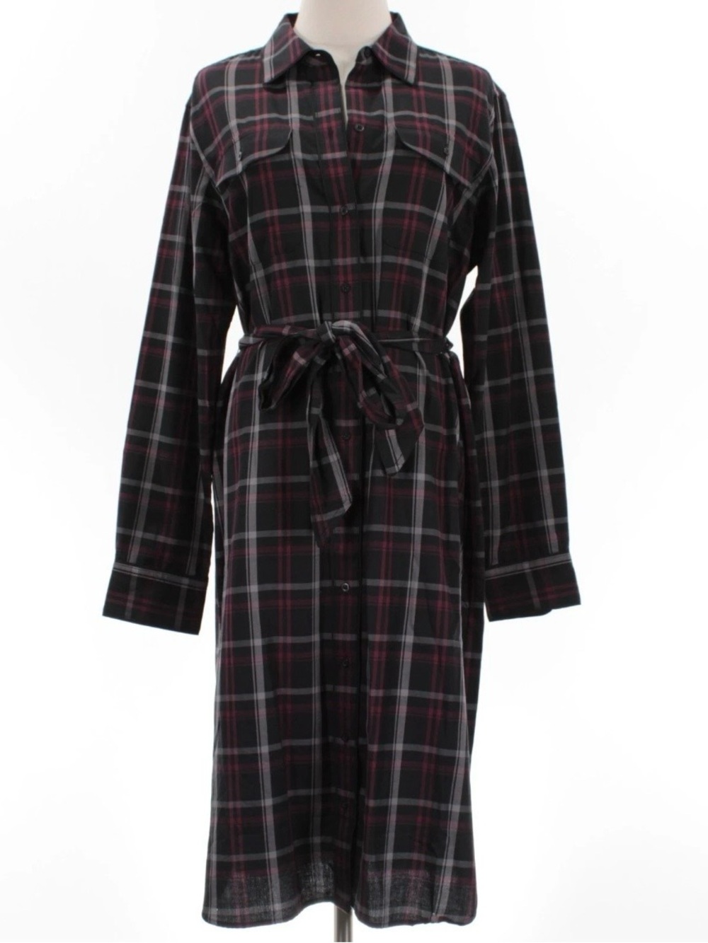 Ralph Lauren Belted Shirt Dress Size 16 in Black / Gray / Burgundy Check
Plaid